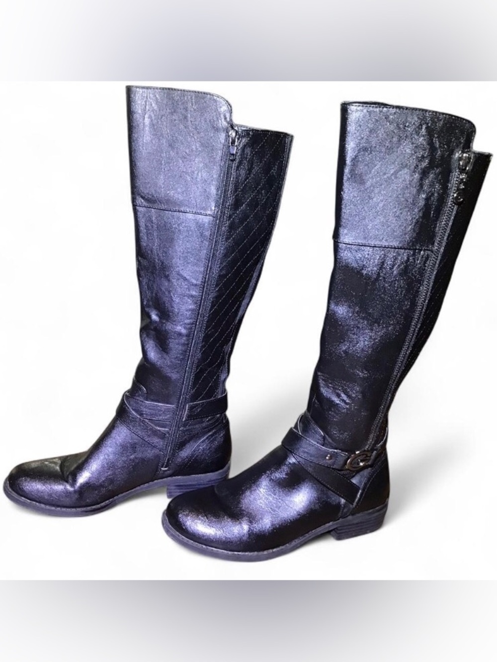 G by Guess Shiny Black Over-the-Knee Buckle Boots